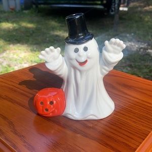 Vintage Silvestri 👻 Ceramic Halloween Ghost & Jack o Lantern Tealight Holder